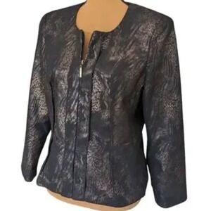 VTG Y2K Kim Rogers Blazer‎ 12P Brown Metallic Animal Print Mob Wife Faux Suede